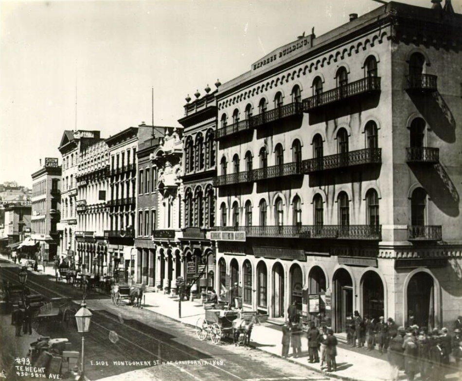 East Side Montgomery Street north of California, 1868