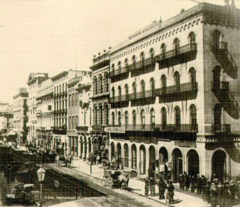 East side of Montgomery, north of California Street, 1865