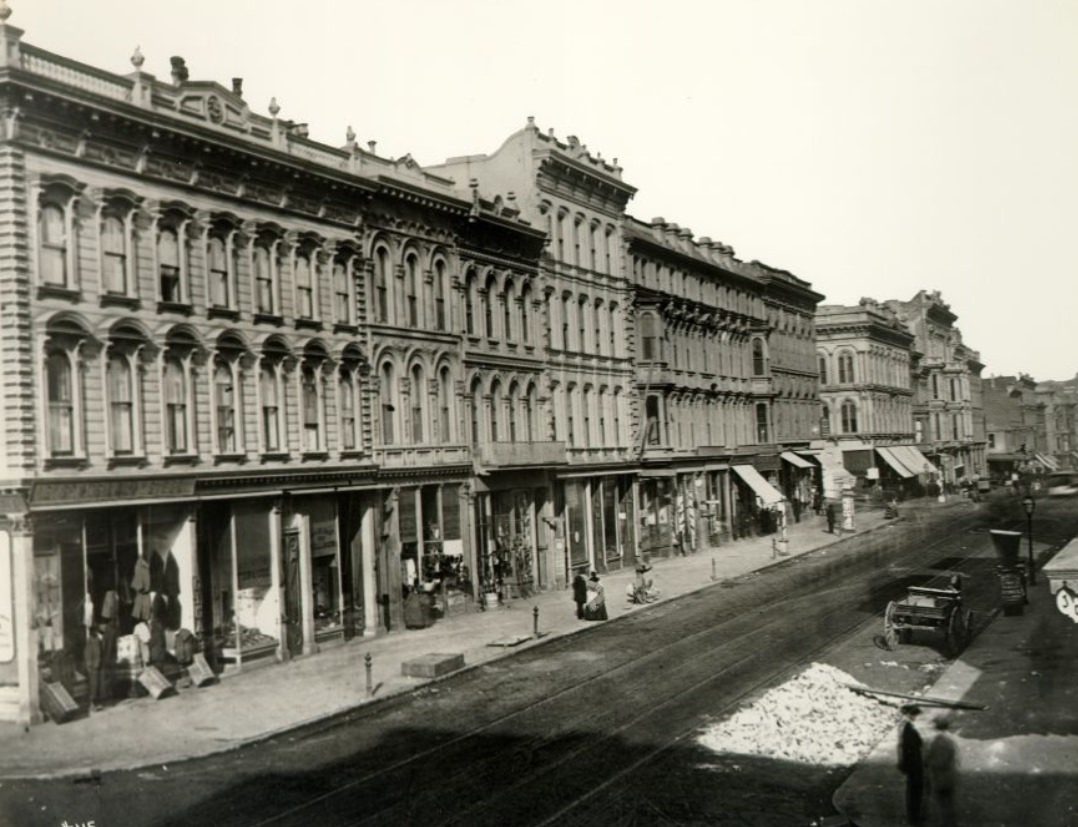 West side of Kearny Street, north of Bush Street, 1865