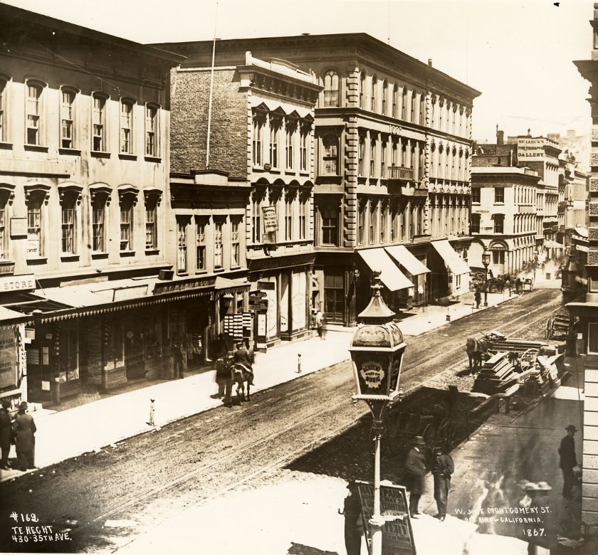 West Side of Montgomery Street, between Pine & California, 1860s
