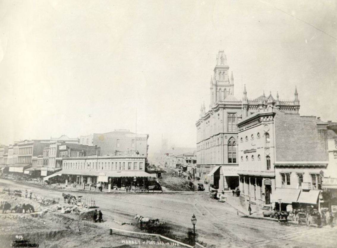 Market and Post streets, 1868