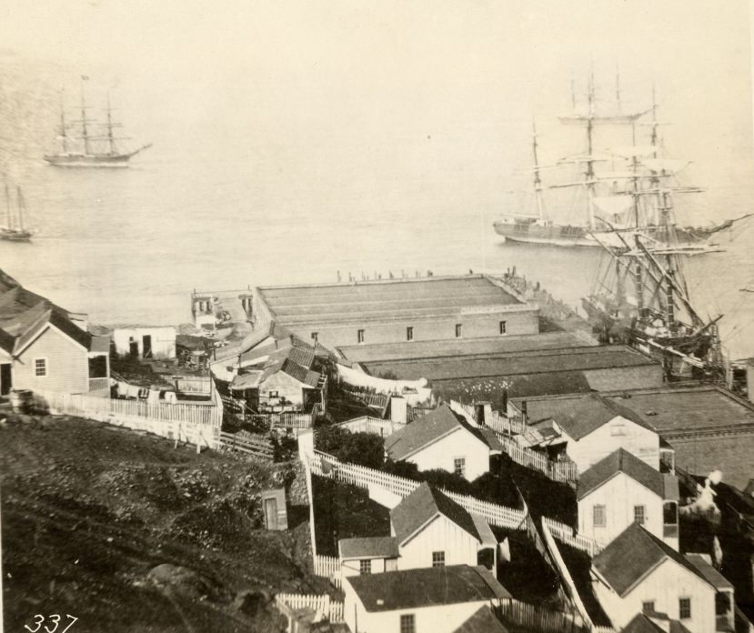 Warehouses at the foot of Telegraph Hill, early 1860s