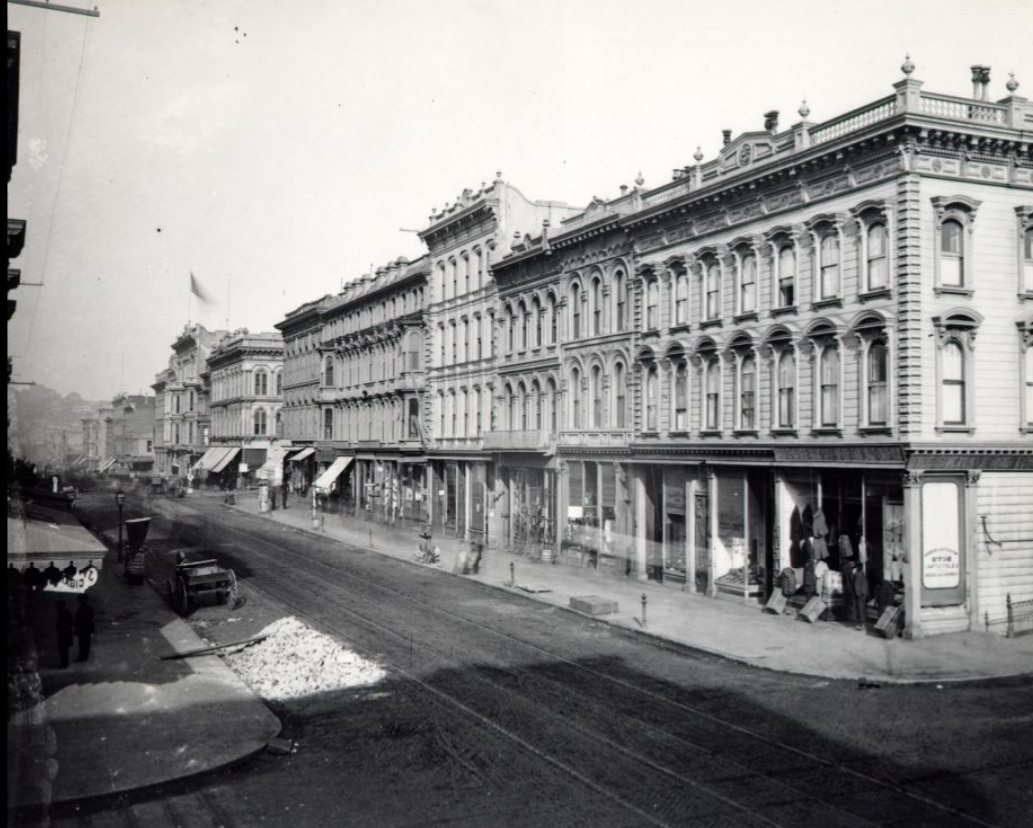 West side of Kearny Street, north of Bush Street, 1865