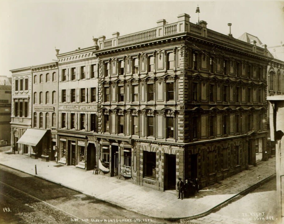 Southwest corner of Clay and Montgomery Street, 1870