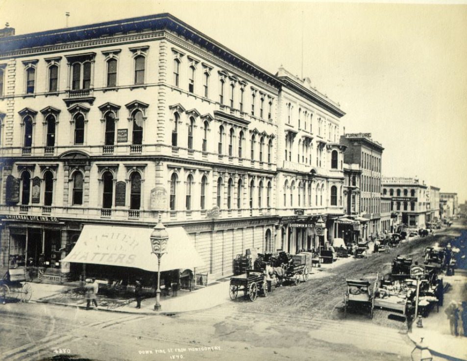 Pine Street, corner of Montgomery, 1870