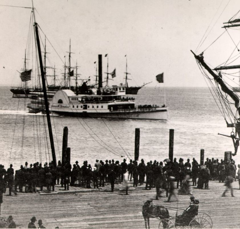 San Francisco waterfront on the day of the big yacht race, July 5, 1876