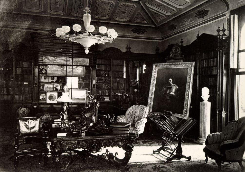 Library in the residence of Milton S. Latham at 636-638 Folsom Street, 1872