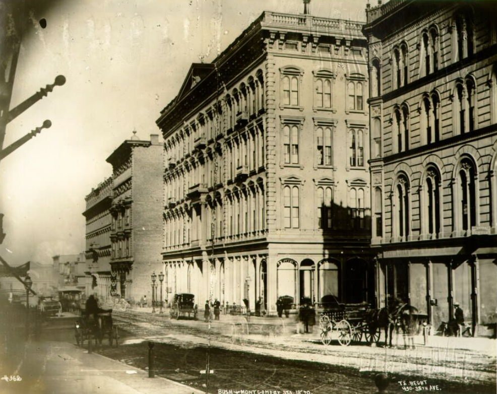 Occidental Hotel on the southeast corner of Montgomery and Bush Street, 1870