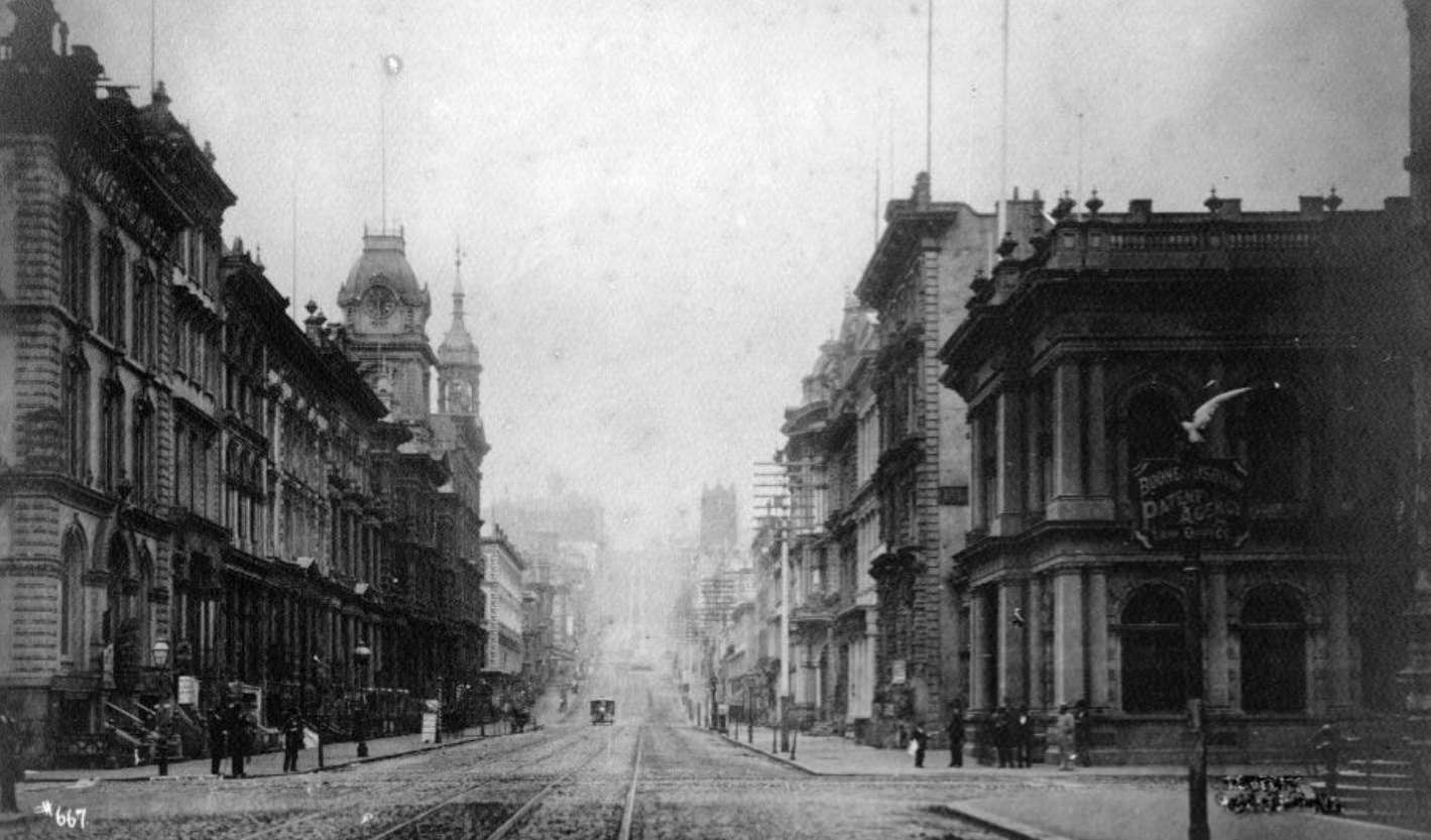 California and Sansome streets, 1879
