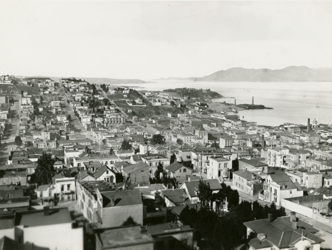 Looking towards the Golden Gate from Telegraph Hill, 1880s