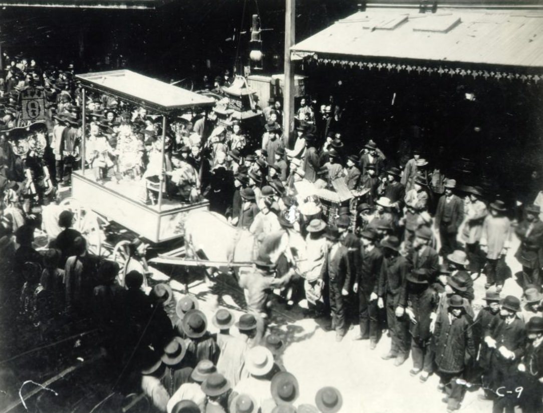 Parade on Grant Street in Chinatown, 1885