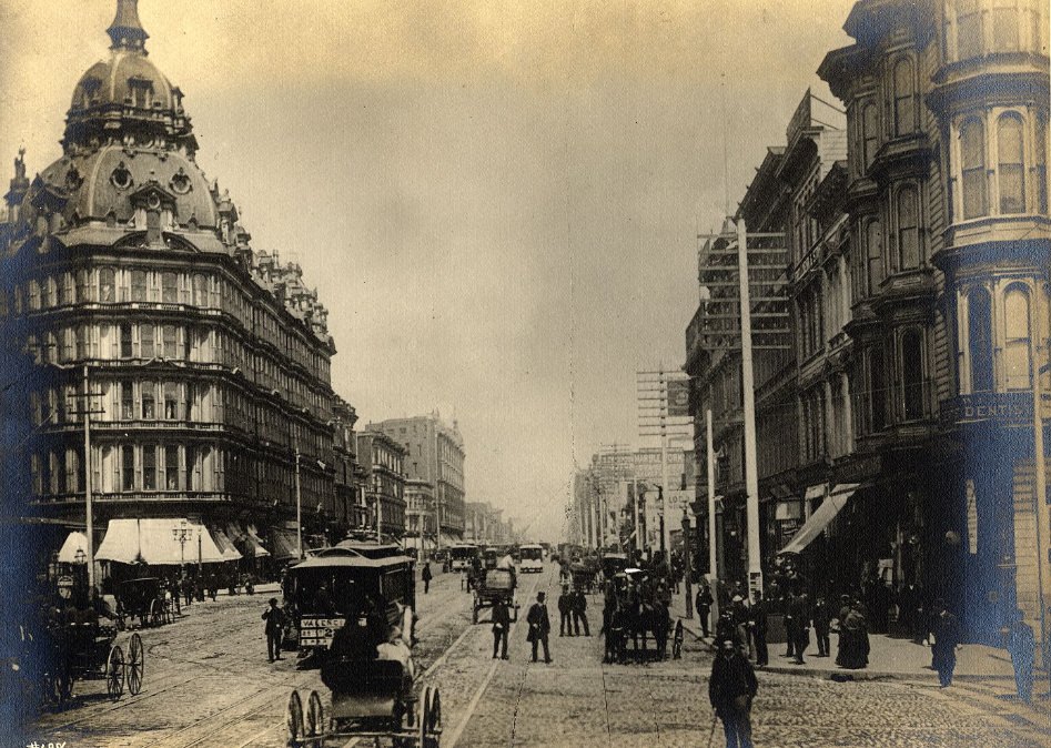 Instantaneous view of Market Street, circa 1888