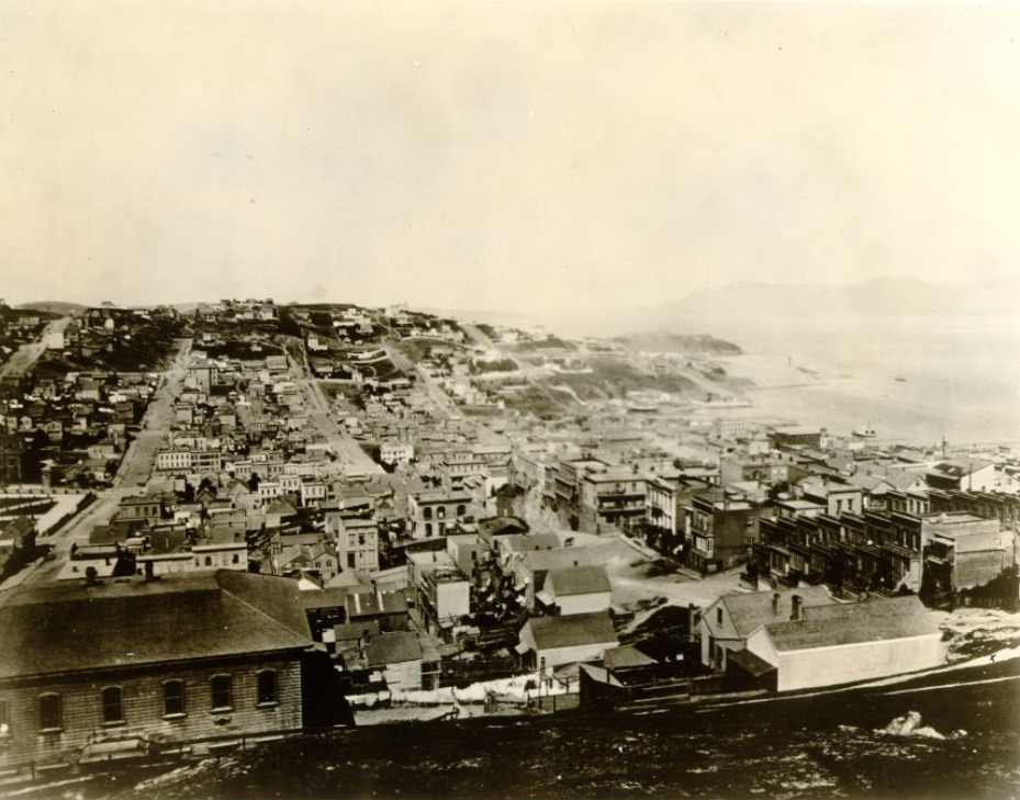 View of North Beach with Greenwich Street in the foreground, 1880