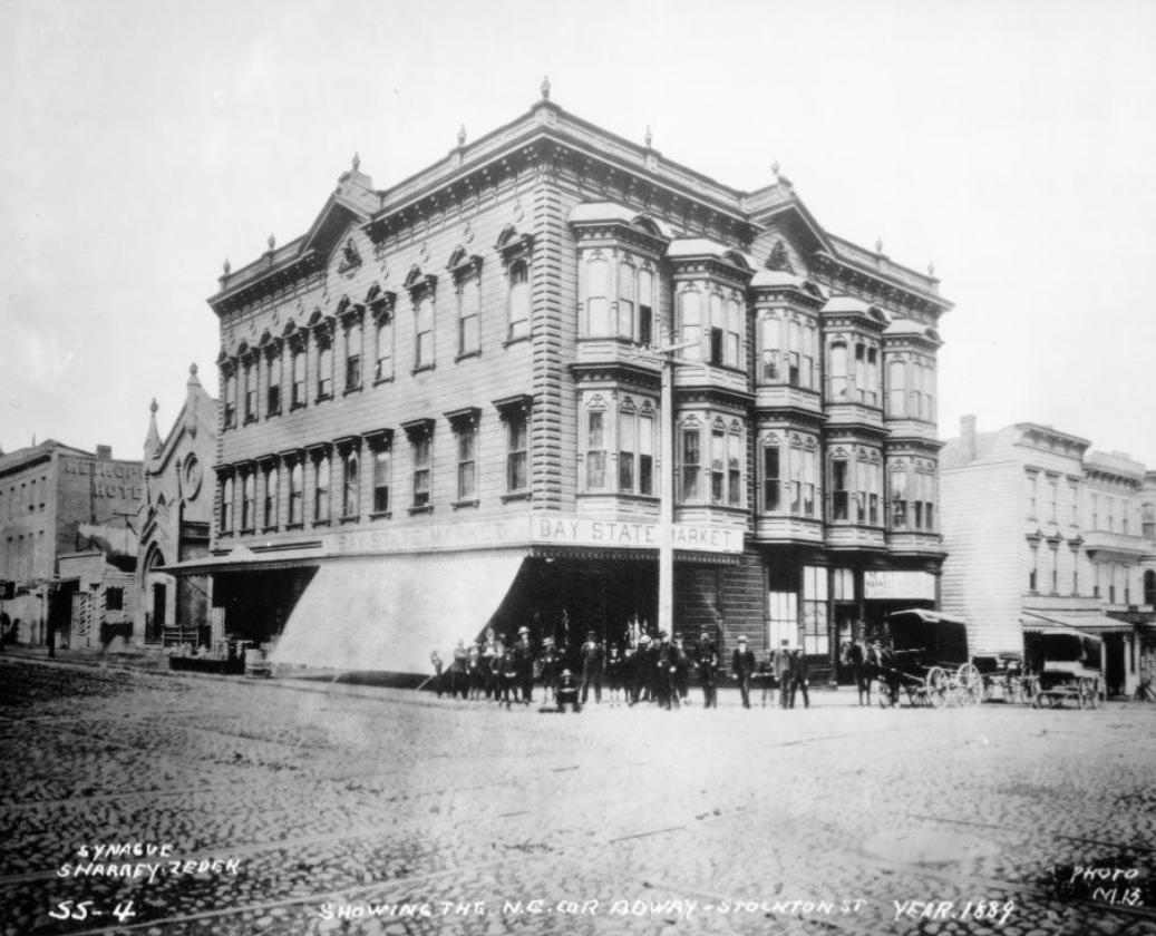 Broadway & Stockton, northeast corner, 1889