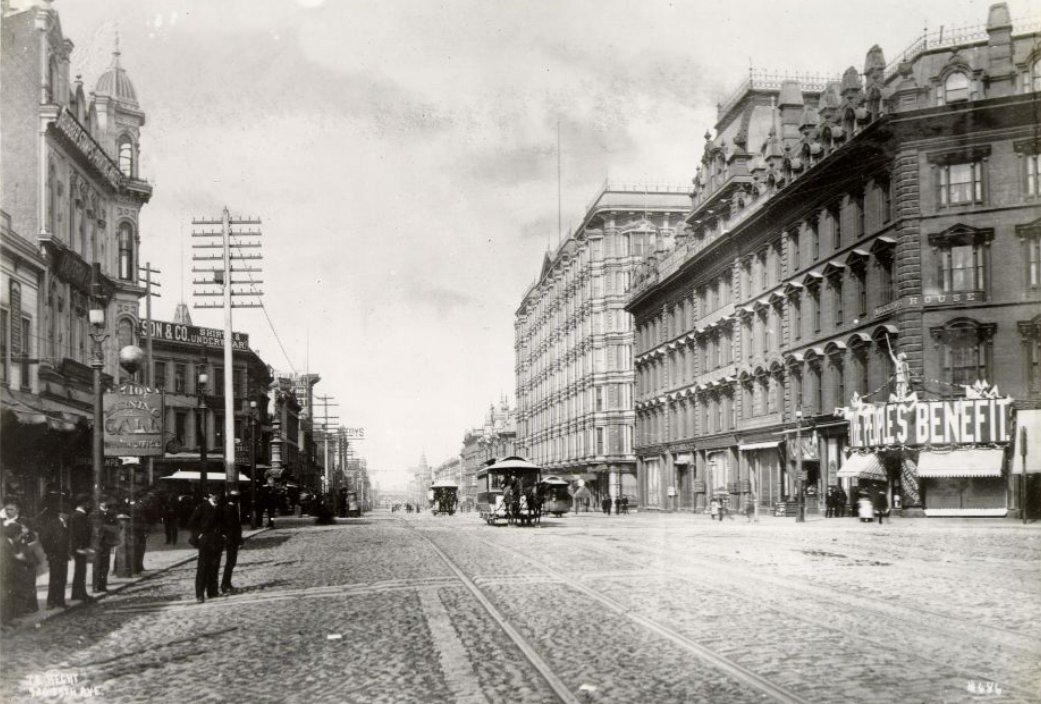 Market Street from Third Street, San Francisco, looking east, circa 1882