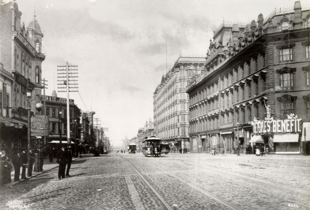 Market Street from Third Street, San Francisco, looking east, circa 1882