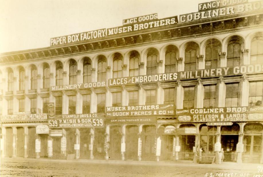 Market Street, between First and Second streets, 1880