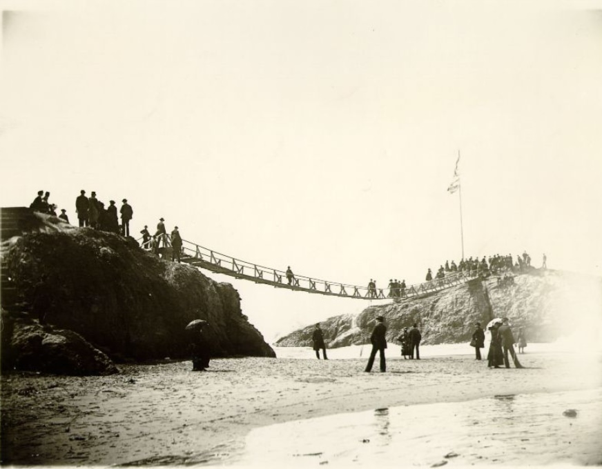 Swinging bridge located near the Cliff House, 1880