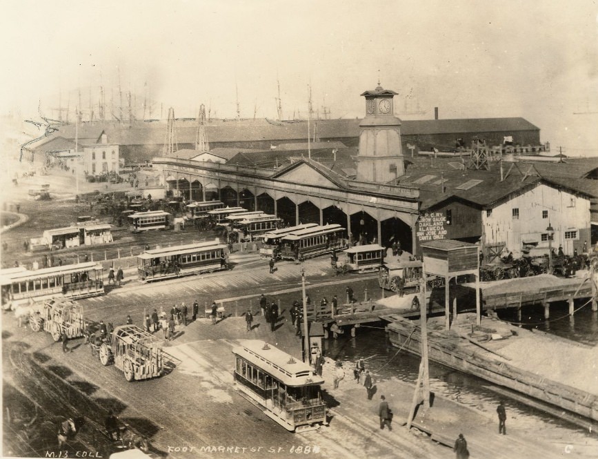 Ferry Building at the foot of Market Street, circa 1884