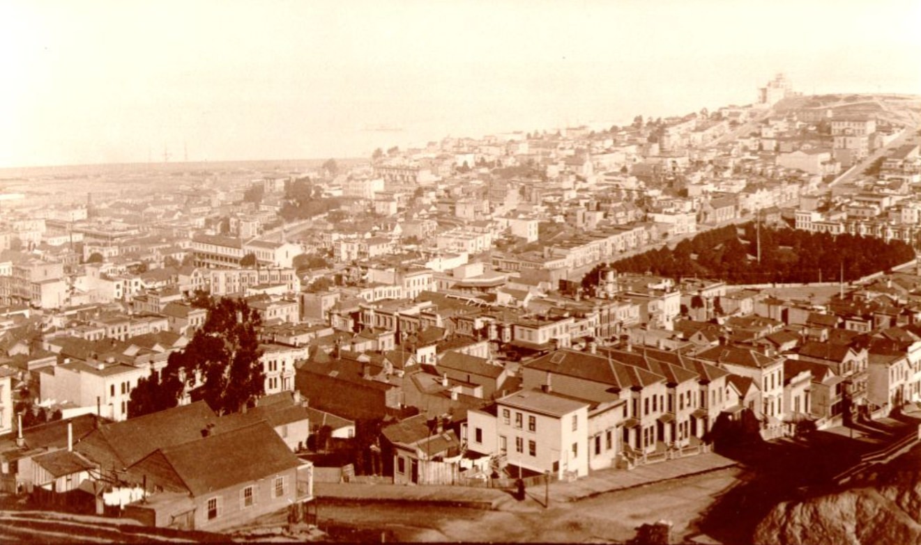 Telegraph Hill, North Beach, and the Bay of San Francisco from Russian Hill, 1880s