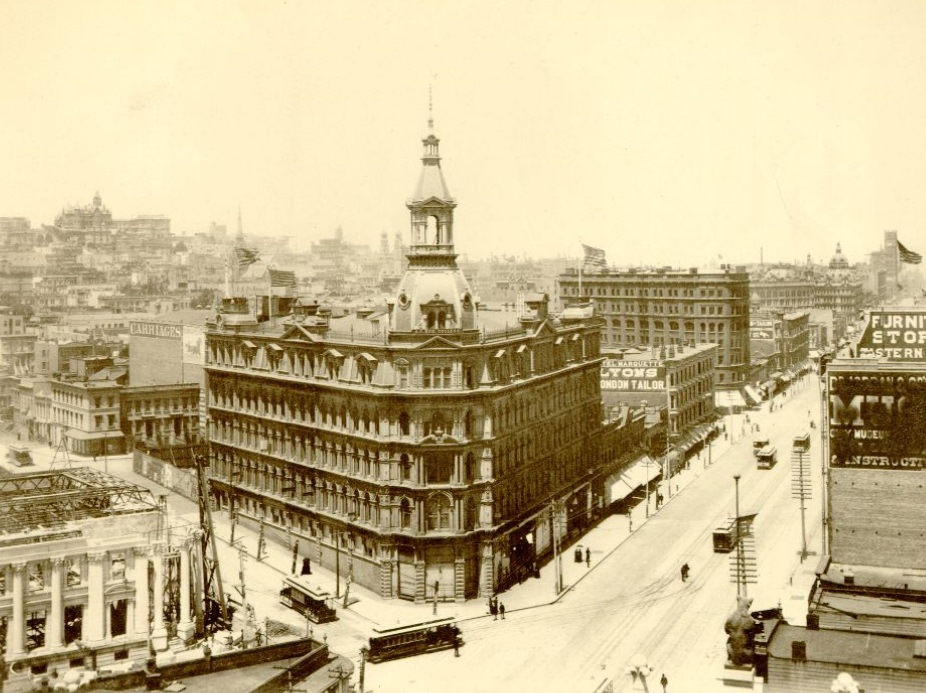 "Bird's-Eye Views of San Francisco - No. 11," from Market and Seventh Streets, looking northeast with Murphy Building, J.J. O'Brien & Co., in the foreground, 1891