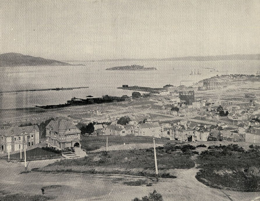 "Picturesque San Francisco," View from Broadway and Divisadero Streets, Looking Northeast, Showing Alcatraz and Angel Islands, circa 1896
