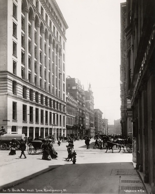 Bush Street East from Montgomery, 1890s