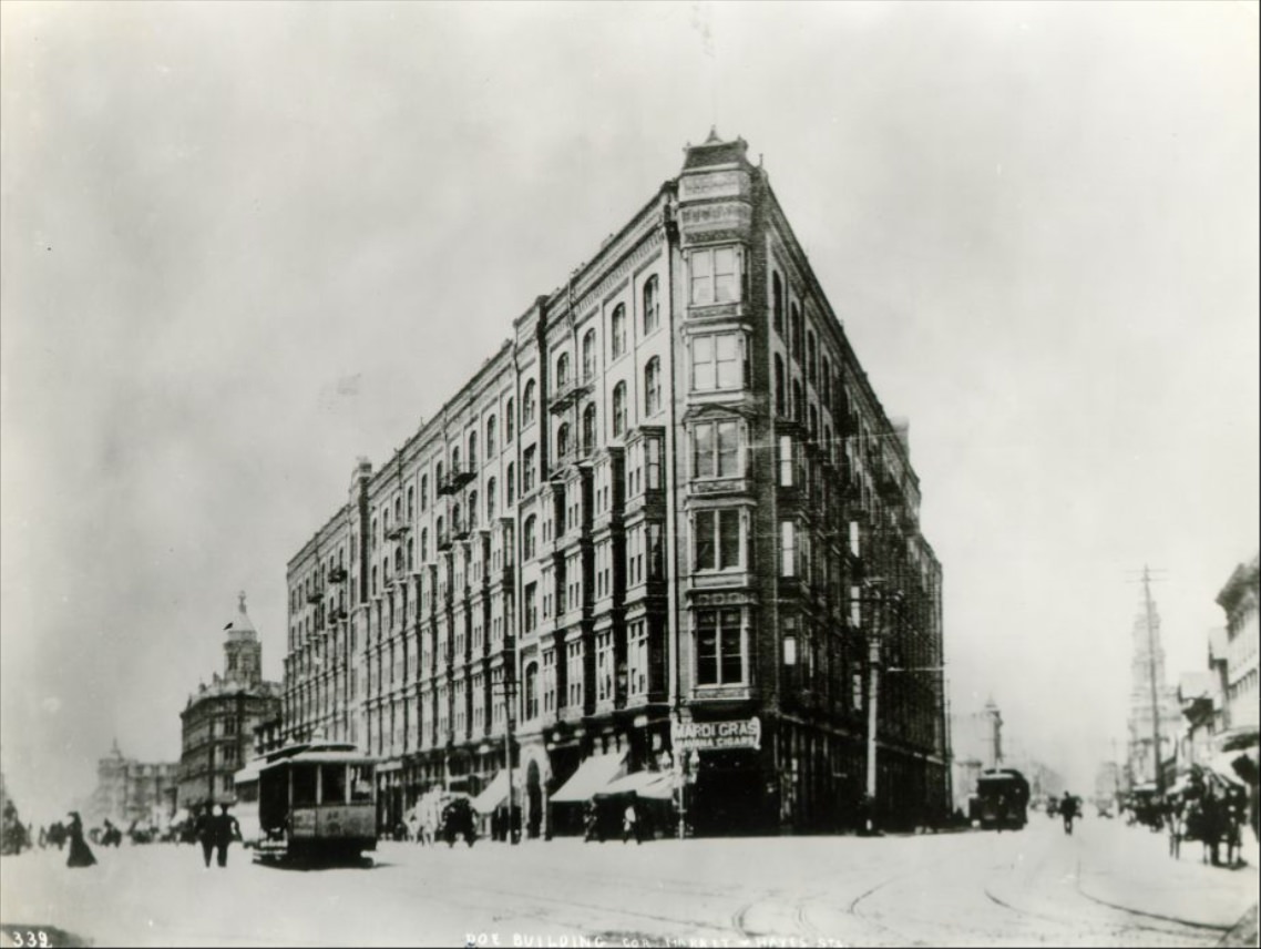 Doe Building, corner of Market and Hayes streets, 1898
