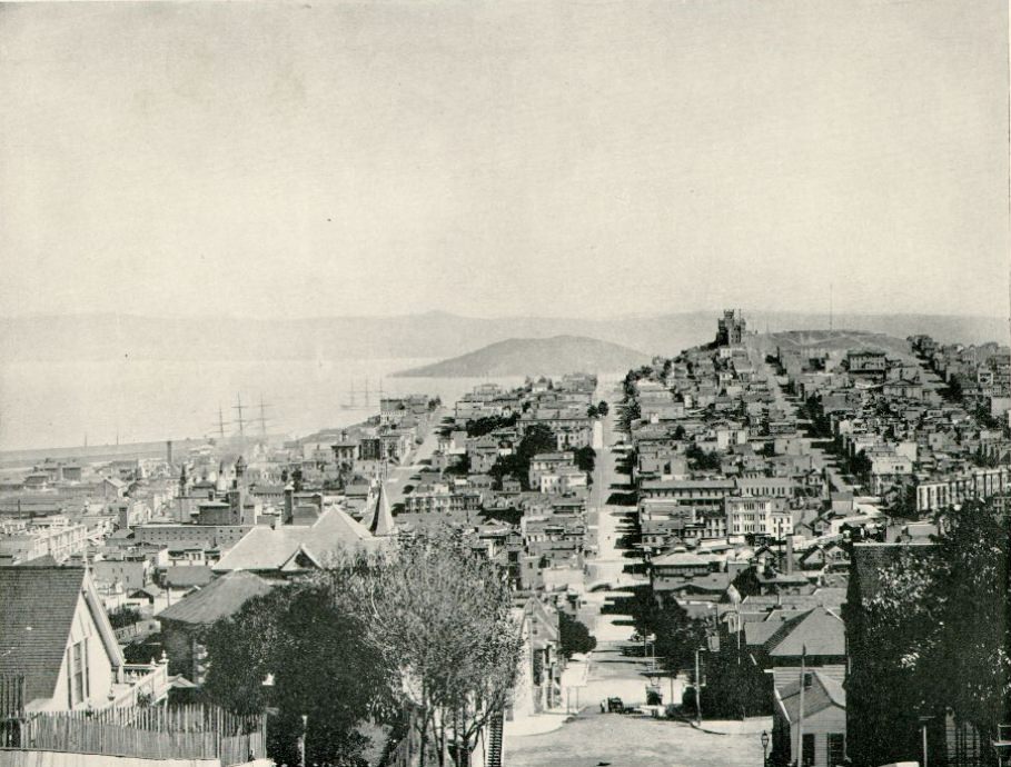 "Picturesque San Francisco," Bird's-eye View from Corner Lombard and Hyde Streets, Looking East, circa 1897