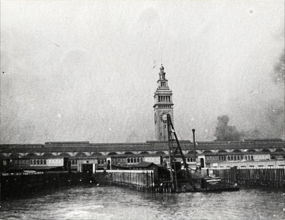 View of Ferry Building from the bay, 1899
