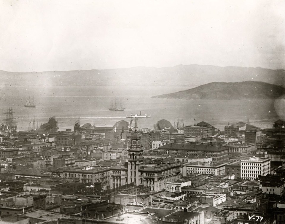 View of San Francisco waterfront from Nob Hill, circa 1900