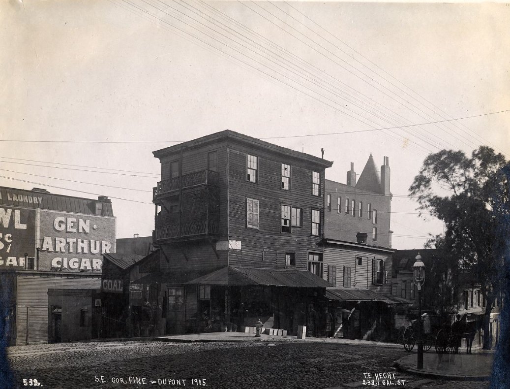 Southeast corner of Pine and Dupont Street (now Grant Avenue), 1905