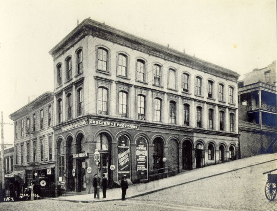 "An interesting basement arcade," at 609 Pine Street, San Francisco, California, March 1906