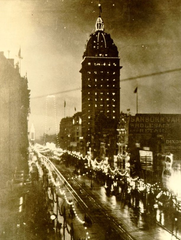 Market Street, east of Grant, at night, September 9, 1900