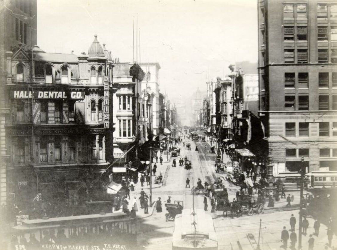 Traffic along Kearny Street, early 1900s