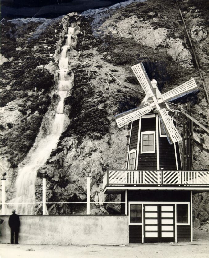 Water cascading from Sutro Heights across from Ocean Beach, 1927