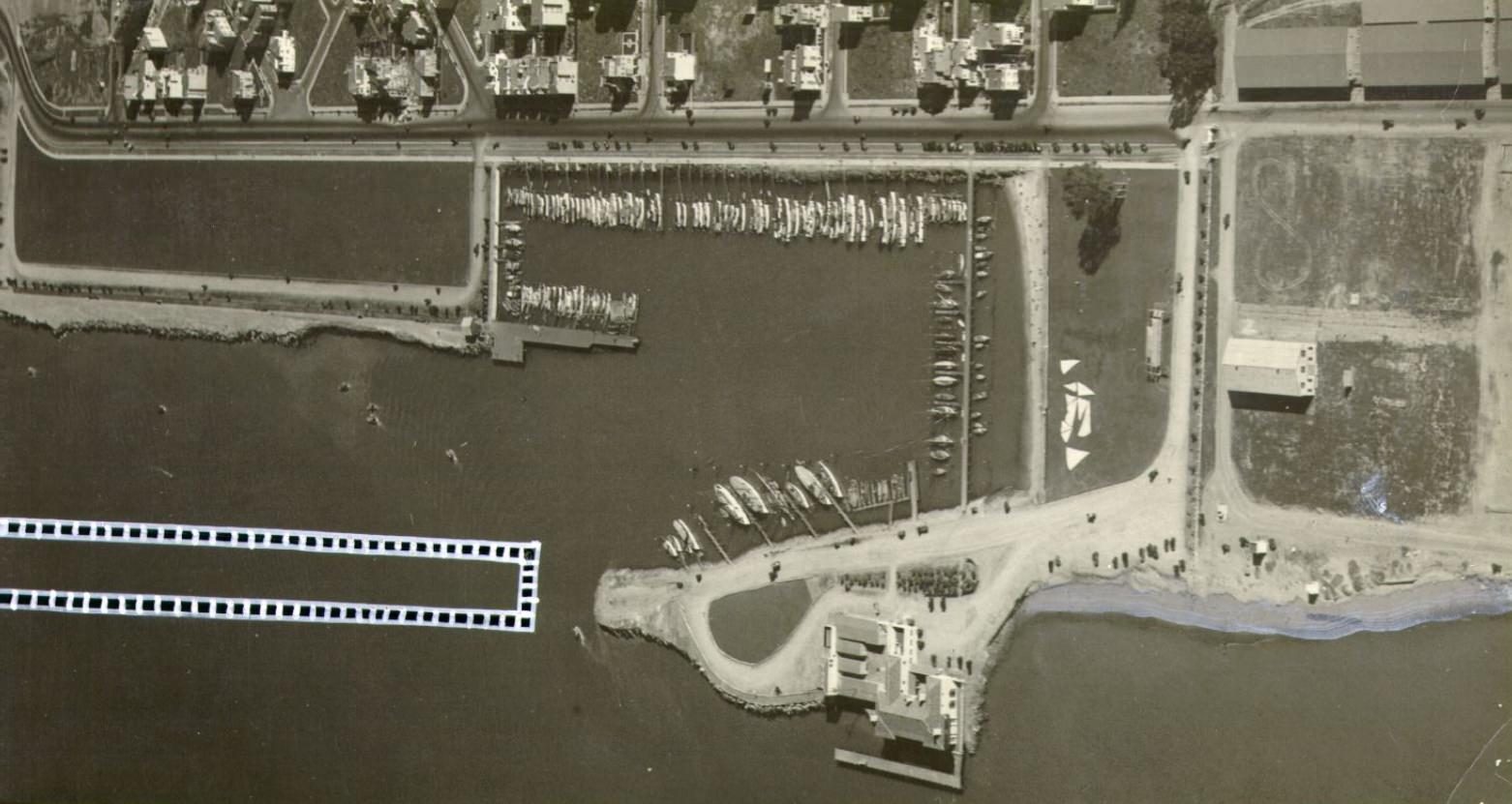 Aerial view of Marina Yacht Harbor, 1929