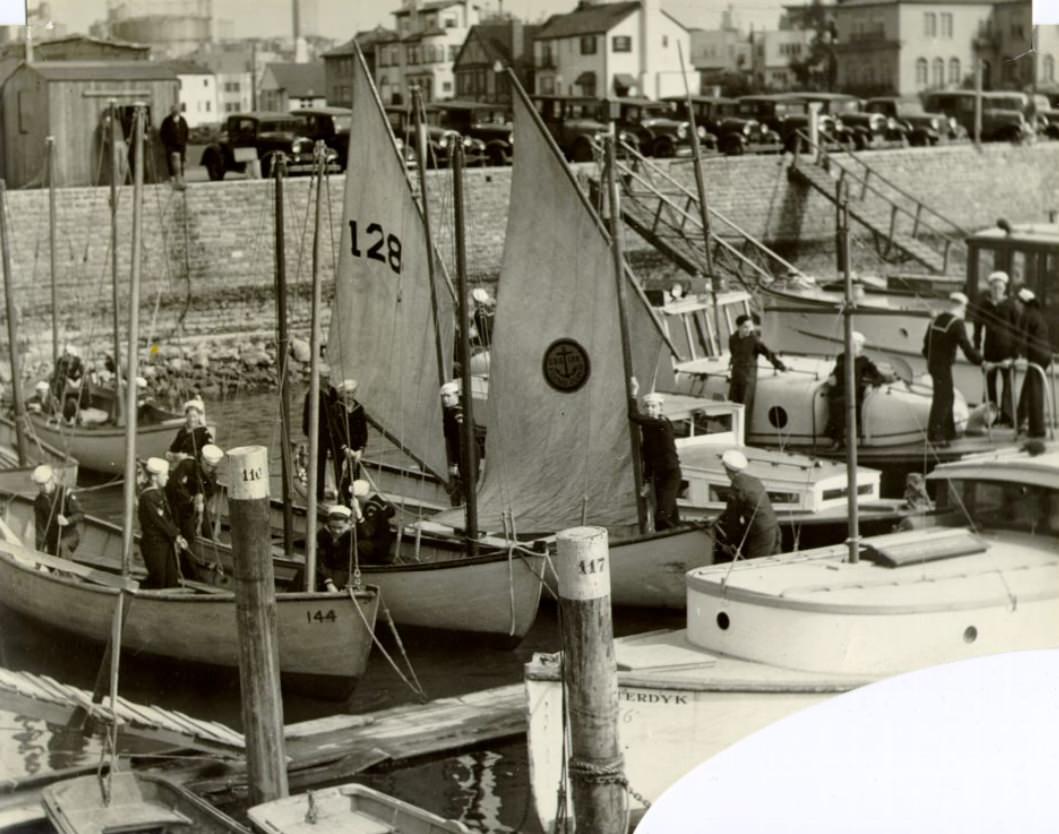 Sailors in Marina's Yacht Harbor, 1929