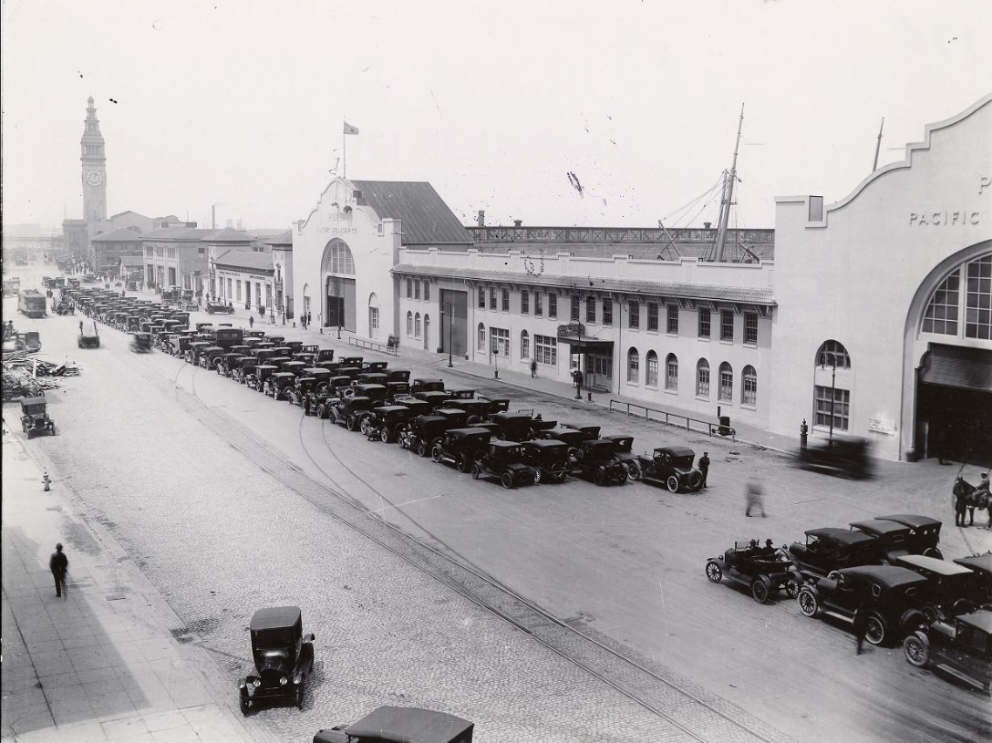 Cars on the Embarcadero near Ferry Building, 1920