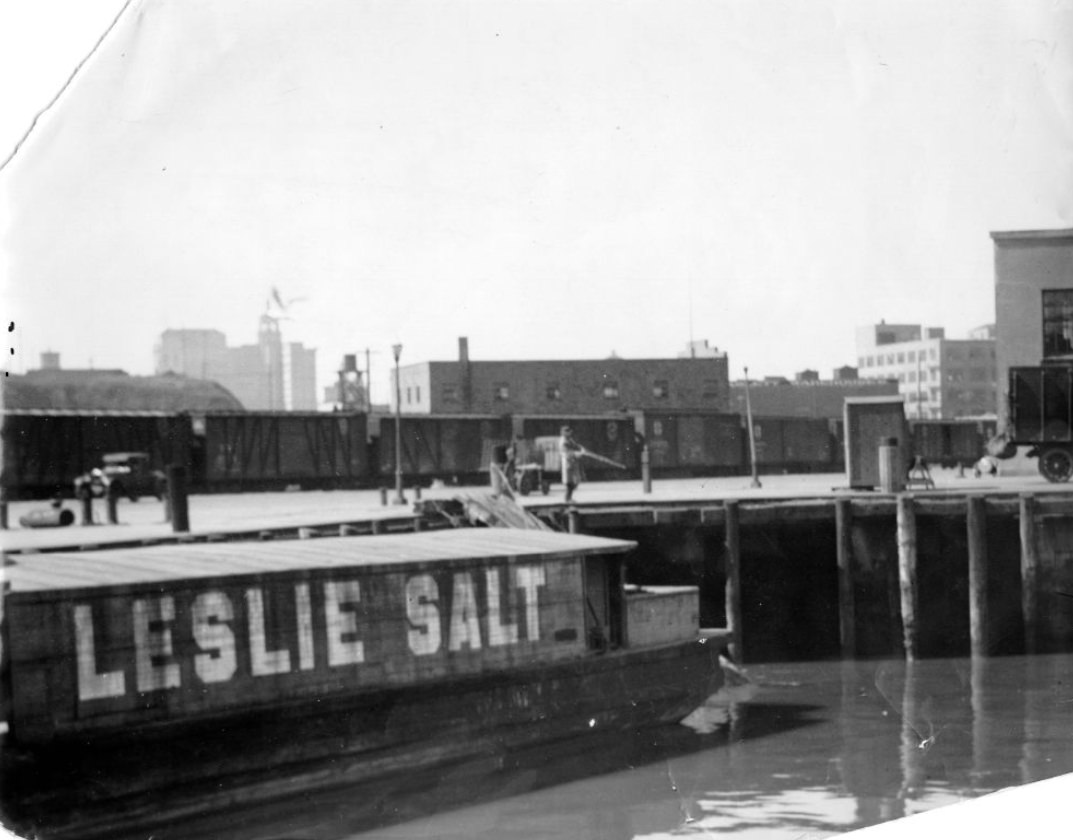 Leslie salt barge at the pier, 1929