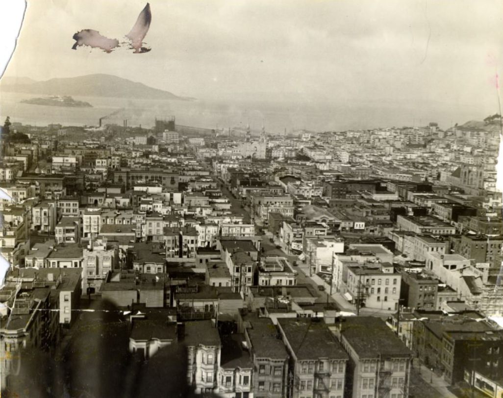 Looking down Powell Street from Fairmont Hotel, 1924