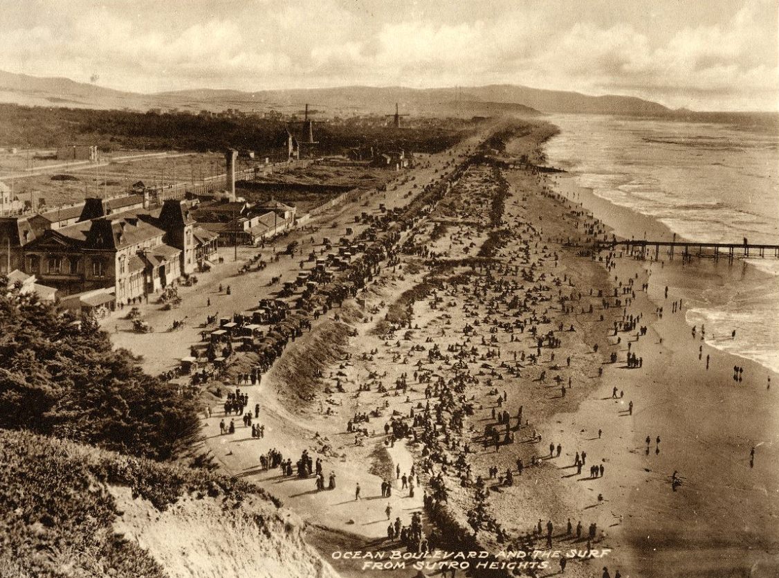 Ocean Boulevard and surf from Sutro Heights in the 1920s