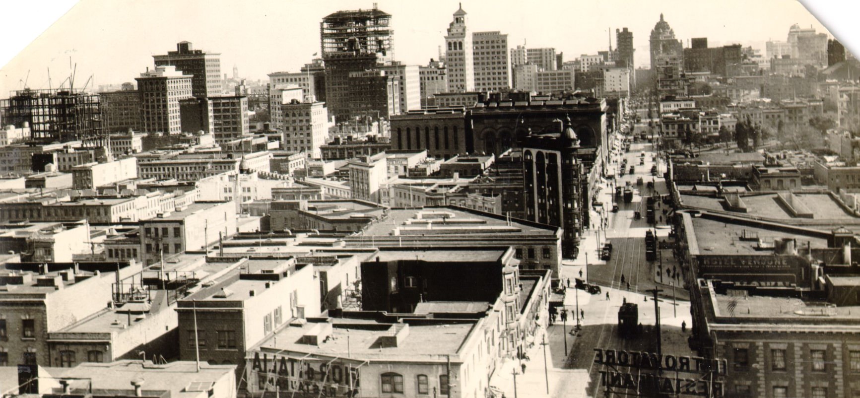 View down Kearny Street from near Columbus looking south, 1922