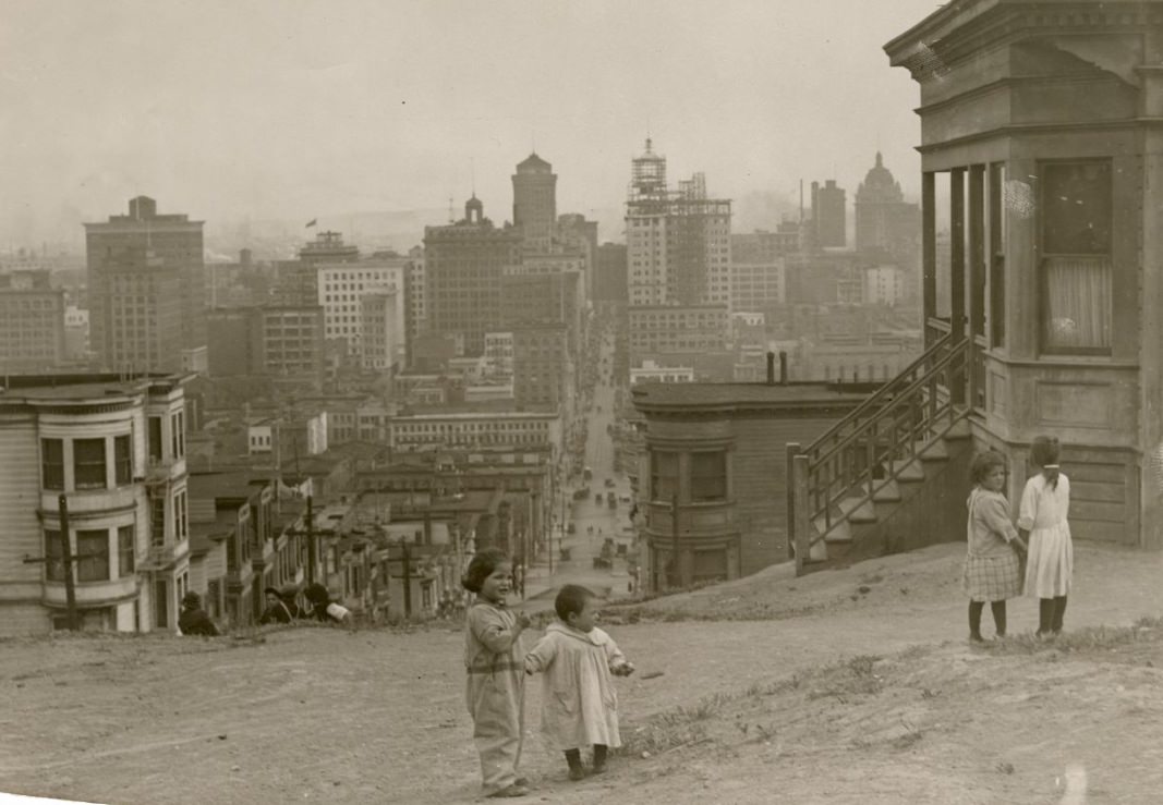 Four children on Telegraph Hill, circa 1920