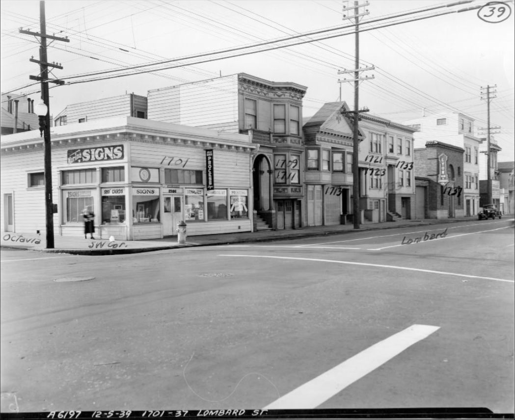 Southwest corner of Lombard and Octavia streets, 1939