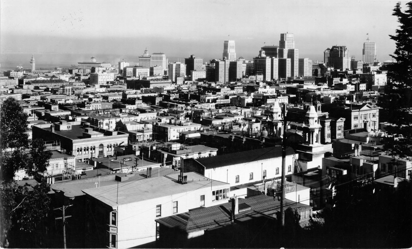 View of downtown San Francisco including Ferry Building, 1937