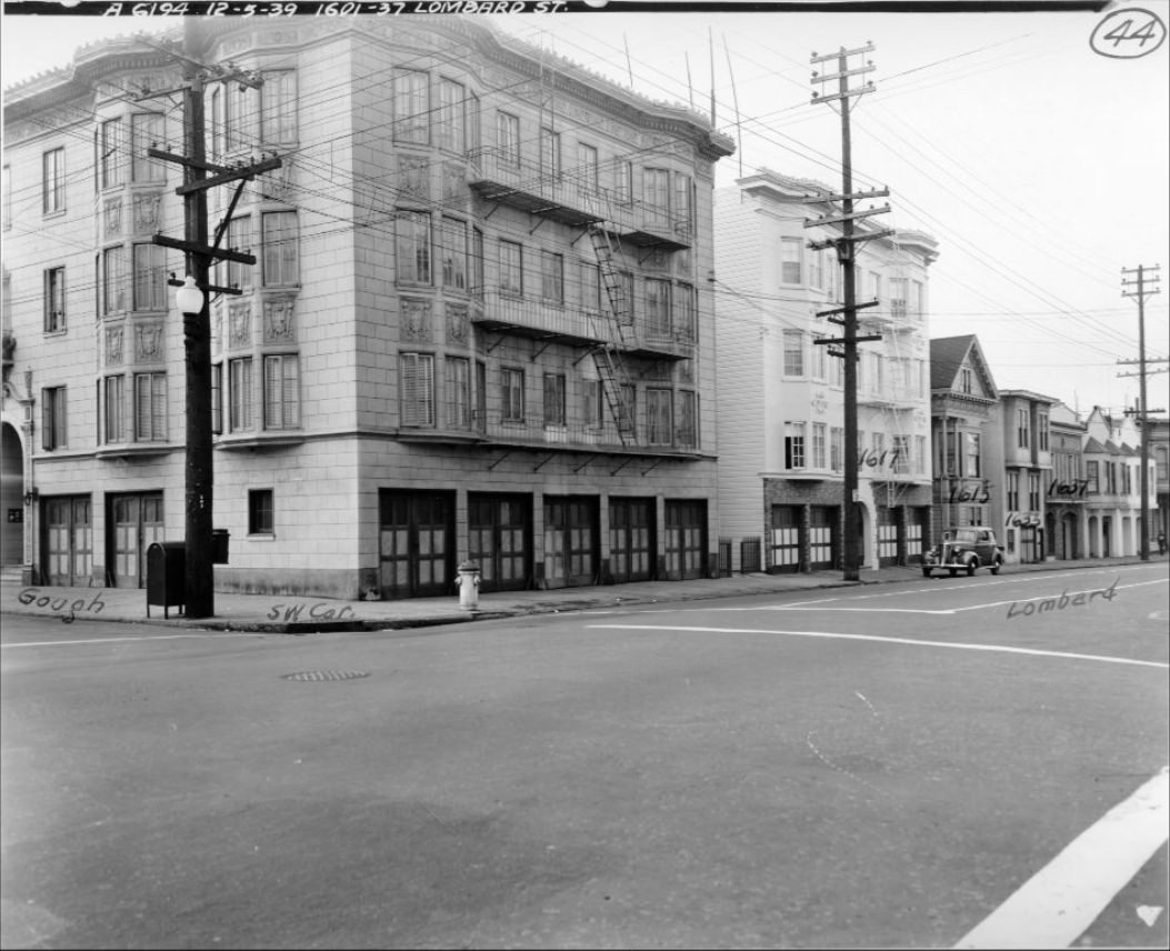 Southwest corner of Lombard and Gough streets, 1939