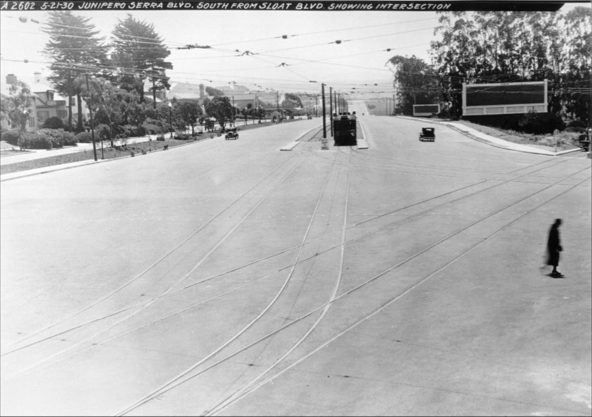 Junipero Serra Blvd South From Sloat Blvd Showing Intersection, 1930