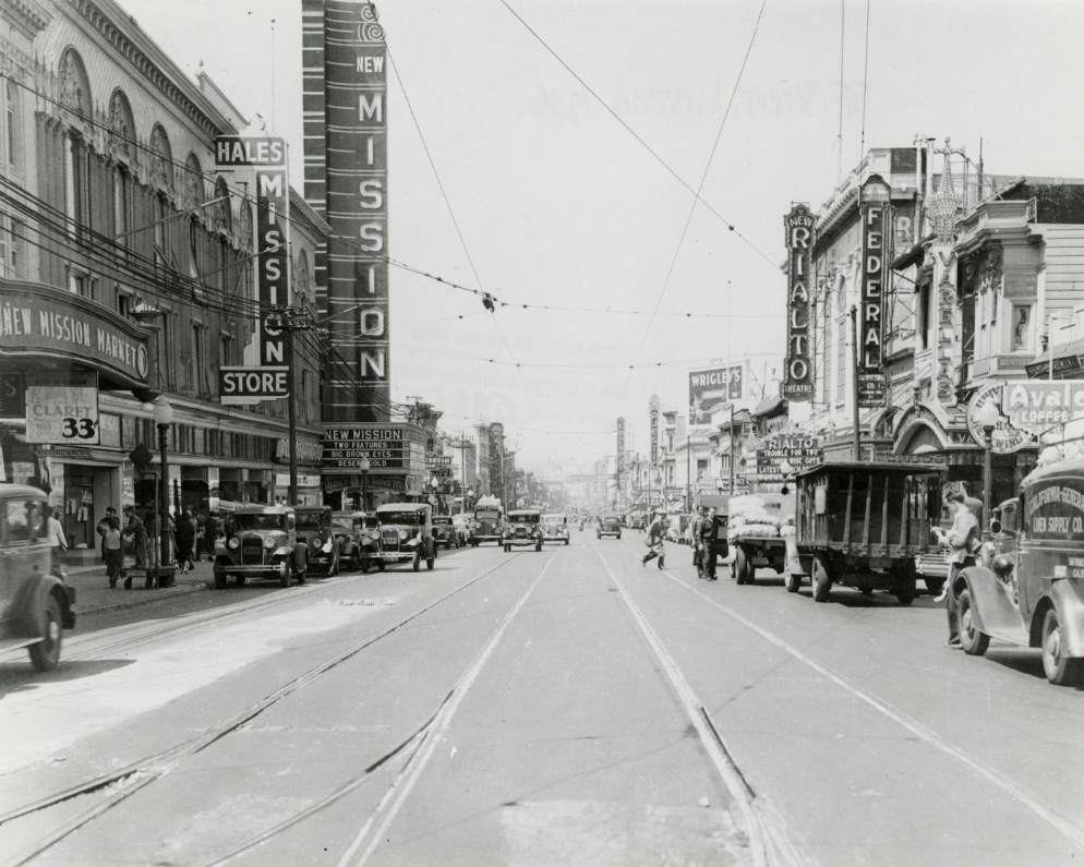 Mission Street, looking north from 22nd Street, 1936