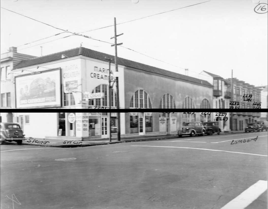 Southwest corner of Lombard and Steiner streets, 1939